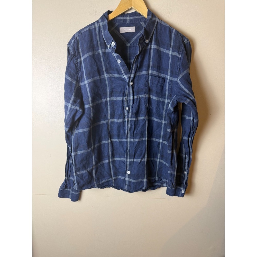 Everlane Flannel Shirt Mens Size L Blue Green Plaid Heavyweight Button Down